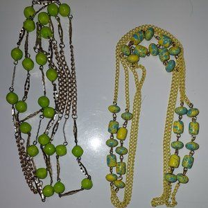 Lot of two vintage 48" long  1980's necklaces Line green/ Florescent Yellow